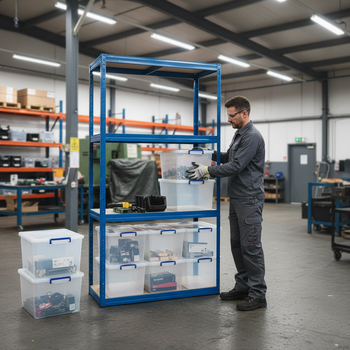 Heavy Duty Shelving Unit - 1600mm High with 12x 33.5L Storage Boxes