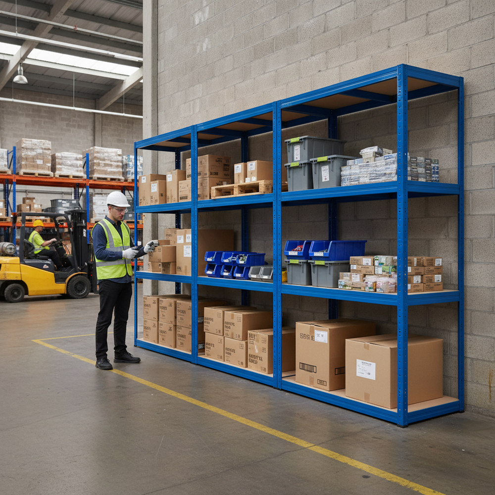 Heavy Duty Industrial Shelving - 1600mm High - 200/280kg Capacity - Blue - Side view