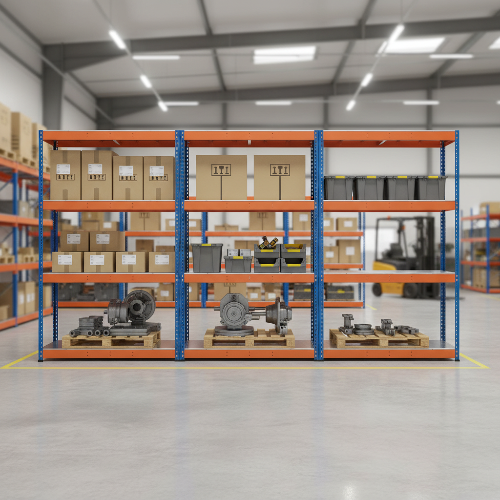 3x Heavy Duty Industrial Shelving - 1677mm High - 400kg Capacity - Steel Construction - Front view
