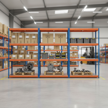 3x Heavy Duty Industrial Shelving - 1677mm High - 400kg Capacity - Steel Construction