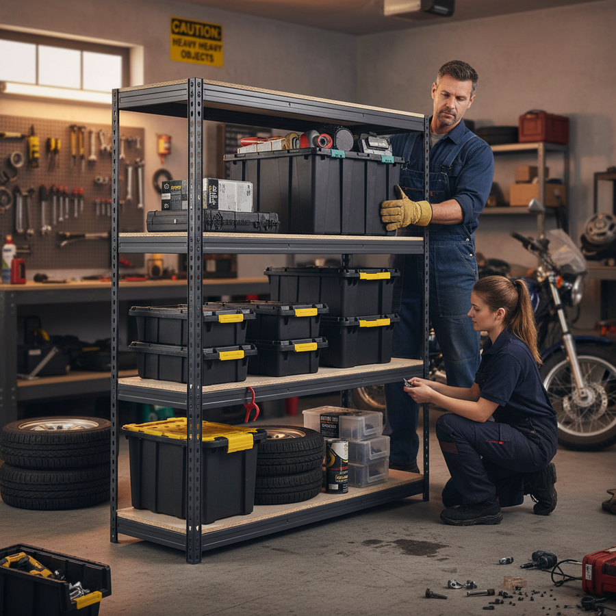 Heavy Duty Garage Shelving - 1600mm High - 500kg Load Capacity - Grey - Front view