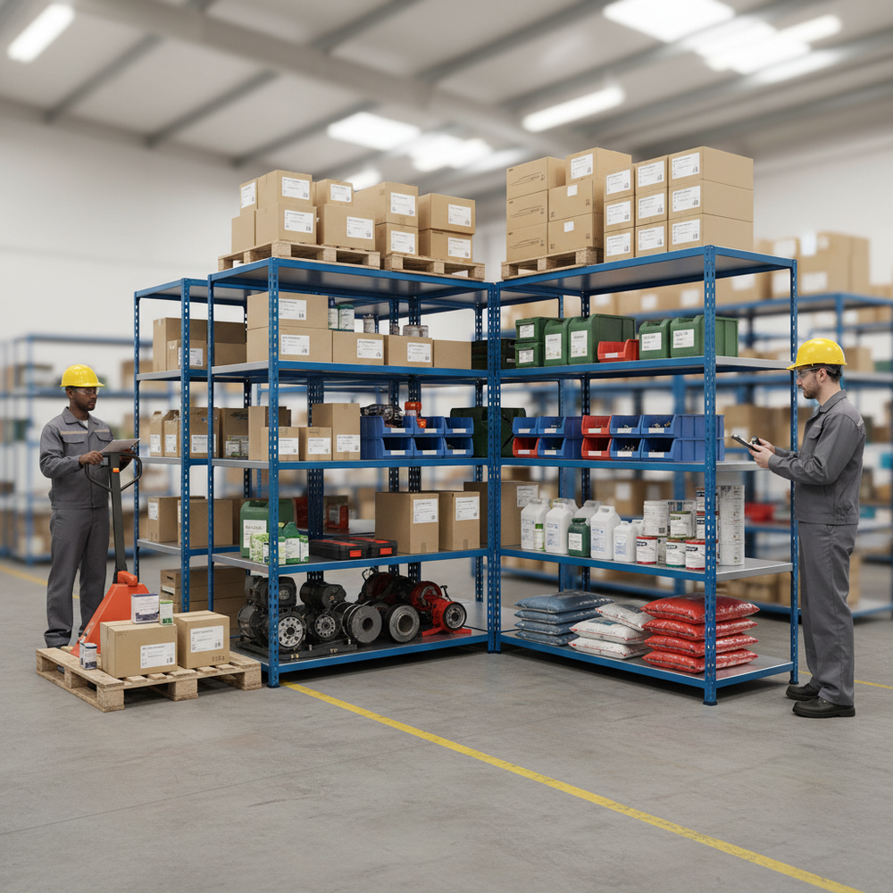 5x Industrial Grade Shelving - 1830mm High - 200kg Capacity - Steel - Blue - Side view