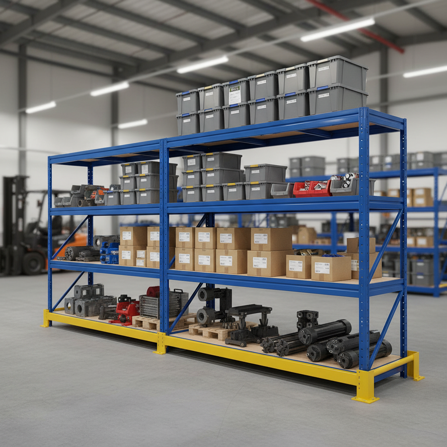 Heavy Duty Industrial Shelving - 1770mm High - 600kg Load Capacity - Blue - Front view