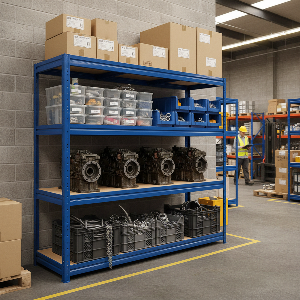 Heavy Duty Industrial Shelving - 1770mm High - Up to 600kg Capacity - Blue - Side view